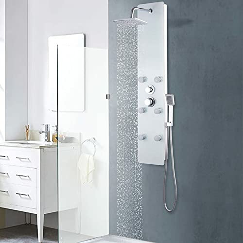 XIAOGUANG Duschpaneel, Duschsäule, Regendusche, Duscharmatur Regendusche, Duschsystem, Dusche Armaturen, Regenwasserdusche, Glas 25×44,6×130 cm Weiß