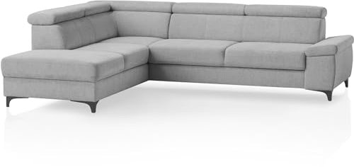 Traumnacht Montpellier Ecksofa 3-Sitzer mit festem Anbauelement (Hocker) inkl. Schlaffunktion, Bettkasten links und verstellbarem Kopfteil, grau, produziert nach deutschem Qualitätsstandard