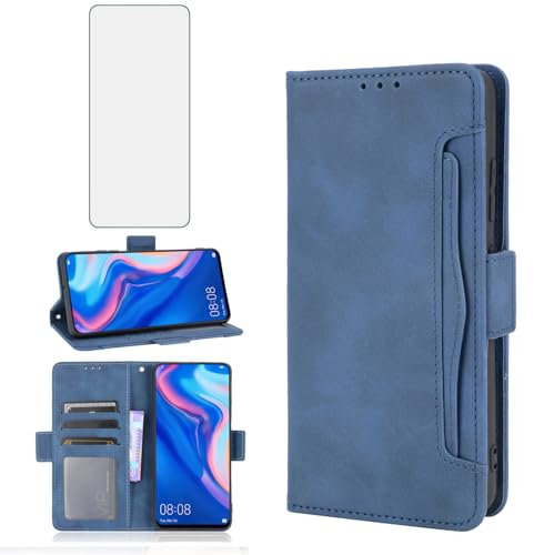 Asuwish Mobile Phone Case for Huawei P Smart Z/Honor 9X Case with Glass Film Card Slot Foldable Leather Wallet Stand Hawaii Y9 Prime 2019 STK-L21 STK-LX1 Mobile Phone Cases Protective Cover Phone Case
