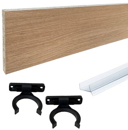 Küchensockelleisten Küchensockelblende Sockelleiste Sockelblenden Küchensockel ZUSCHNITT auf MAß (15x65cm +2Clips +Schutzprofil, Eiche natur)