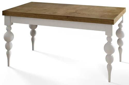 Rechteckiger Esszimmertisch Lena, ausziehbarer Tisch, Größe: 200-300X100X78,5 cm, Wohnzimmertisch Farbe: LEFKAS, mit Tischbeinen in Farbe Weiß