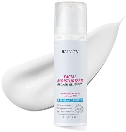 RAZUYEN Anti Rötungen Creme Gesicht, Für empfindliche und gerötete Haut, Mit Hyaluronsäure, Panthenol und Ceramide, RednessControl Beruhigend Feuchtigkeitscreme, Ohne Duftstoffe, 50 ml