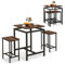 COSTWAY Bartisch mit Barhocker Set, Küchentisch in Thekenhöhe, Stehtisch mit schwebender Tischplatte & Fußstütze, Esstisch mit 2 Stühlen, platzsparend für kleine Räume, Esszimmer, Küche, Braun