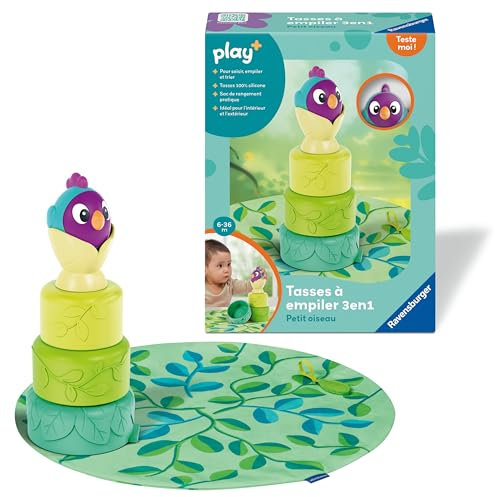 Ravensburger Play + - Tasses à empiler 3en1 Petit Oiseau - Jouet bébé dès 6 Mois - Version française - 34007