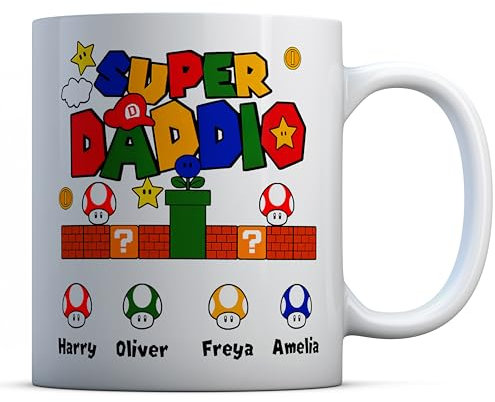 EasyInkPress - Super Daddio Personalised Mug, Customised Mug with Name for Dad, Personalised Ceramic Coffee Cup for Gamer Dad, Gaming Daddy Gift, Custom Father's Day Birthday Gift Mug