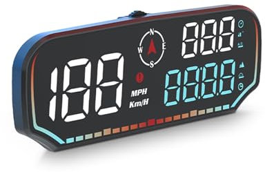 Shkalacar Head Up Display, Universelles GPS Tachometer mit 5-Zoll-LED-Anzeige, Geschwindigkeitskompass, Höhenmesser, Müdigkeitsalarm, Fahralarm, Übergeschwindigkeitsalarm, Kilometerstand