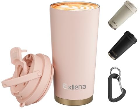 Exllena Travel Mug - Insulated Coffee Cup 500ml with 3-in-1 Lid - 100% Leakproof Coffee Mug with Handle and Clip Perfect for Travel, Office, and Outdoor Activities...(Pink)