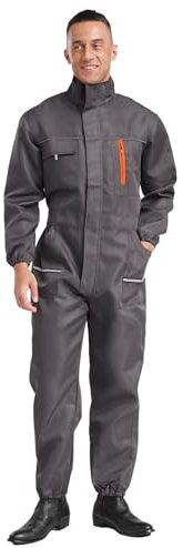 CHICTRY Tuta da Lavoro Uomo Cotone Tuta Meccanico Protettiva con Cerniera e Tasche Salopette Impermeabile Jumpsuit Overall Abbigliamento da Lavoro Workwear Grigio 4XL