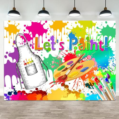 ASDCXZ 10x8ft Let's Paint Party Backdrop Paint Splatter Birthday Photography Background Art Dye Painting Brush Watercolor Colorful Graffiti Banner Decorations Baby Shower Portrait Photo Booth Prop