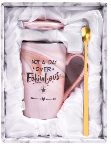HOTUT Ceramic Marble Mug,400 ml Pink Coffee Mug Set with Gift Box,Stoneware Coffee Mug with Lid Spoon,Birthday Gifts for Women,Gifts for Her Birthday Gifts for Her,Ceramic Coffee Mug for Birthday Gift