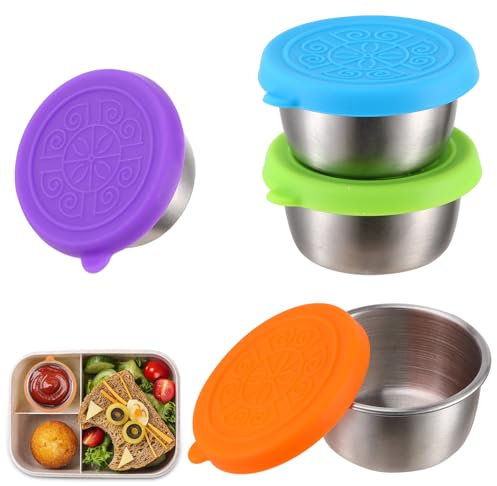 XHSBBB 4Pcs Salad Dressing Container Reusable Ketchup Box To Go, Stainless Steel Sauce Pots Leakproof Storage Containers with Lids for Lunch Boxes Sauce Dips