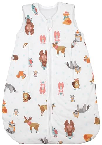 TupTam Schlafsack Baby 2.5 TOG – Atmungsaktiver Ganzjahresschlafsack für Kinder, OEKO-TEX zertifiziert, Farbe: Waldtiere im Winter Braun Orange Türkis, Größe: 56-62