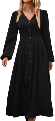 TOFOTL Mon Compte Robe Femme Chic Et Elegant Mi Longue Large Classique Robe Business Col V Robe Fluide Mi Longue Nouvelle Printemps Pas Cher Robe Boheme Chic Mariage Invité Noir 3XL