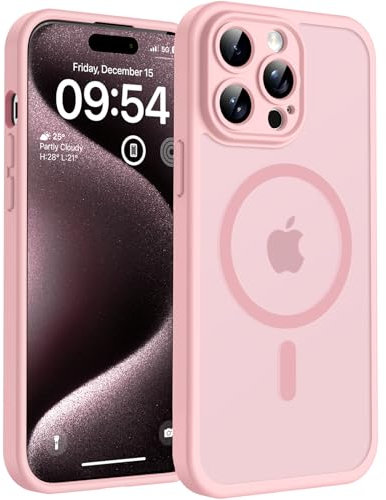 TOCOL Cover Magnetica per iPhone 15 Pro Max 6,7 Pollic, Compatibile con MagSafe, Protezione Fotocamera Integrata, Custodia Antiurto Traslucida Opaca, Rosa Chiaro