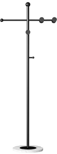 Portant à vêtements Portemanteau Autoportant En Métal Avec 8 Crochets, Porte-vêtements Robuste Avec Base Ronde En Marbre, Porte-manteau Peu Encombrant Pour Entrée, Chambre Et Hôtel(Color:Noir + P>)