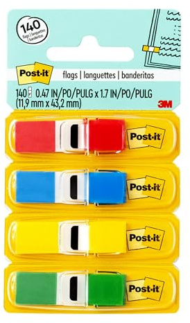 Post-It Memos, Sign and Date Assorted Colours, 1/2 Width, 30 Per Dispenser 140 Flags Assorted Primary Colors
