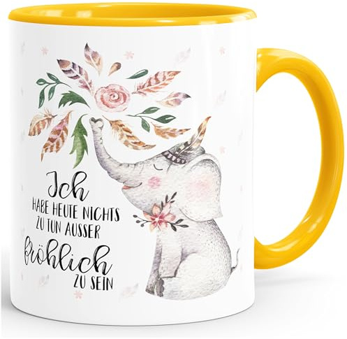 MoonWorks Kaffee-Tasse Elefant Ich habe heute nichts zu tun außer fröhlich zu sein Spruch-Tasse Geschenk-Tasse Innenfarbe Gelb unisize