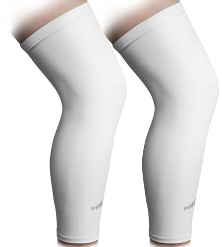 COOLOMG Ginocchiere a compressione, scaldamuscoli per ciclismo, basket, calcio, protezione solare, antiscivolo, per uomini, donne, bambini, ragazzi, colore bianco, S (1 paio)