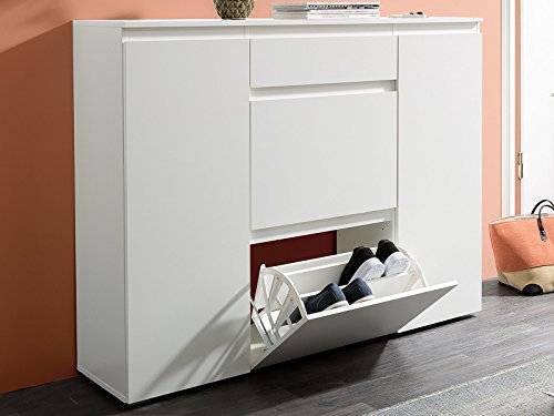 möbelando Schuhschrank Schuhkipper Schuhablage Schuhkommode Schrarnk Flur Ravenna III Weiß Matt