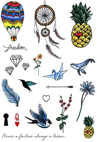 Funky Temporary Tattoo Set by Tatsy, Original Cool Unique Lovely Modern Design, Party Fun Tattoos, Fake Tattoo Body Art Cover Up for Women and Cute Girls