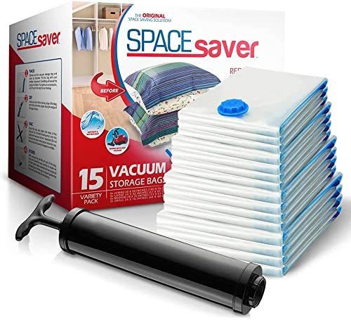 SpaceSaver Premium Vakuumbeutel (3 x klein, 4 x mittel, 4 x groß, 4 x Jumbo) (80% mehr Stauraum als führende Marken) Gratis Handpumpe für unterwegs, Variety 15 Pack