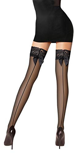PrettyLoveHose Bas Voile Noir Couture Noeud Dentelles Auto-Fixant Silicone