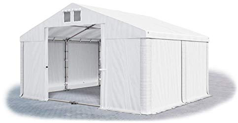 Das Company Lagerzelt 4x4m wasserdicht mit Bodenrahmen und Dachverstärkung weiß Zelt 560g/m² PVC Plane hochwertig Zelthalle Summer Plus SD - Faltpavillon - Gartenpavillon - Pavillon