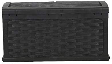 Samuel ALEXANDER 335 Litre Rattan Style Garden Cushion Storage Box with Sit on Lid – Black
