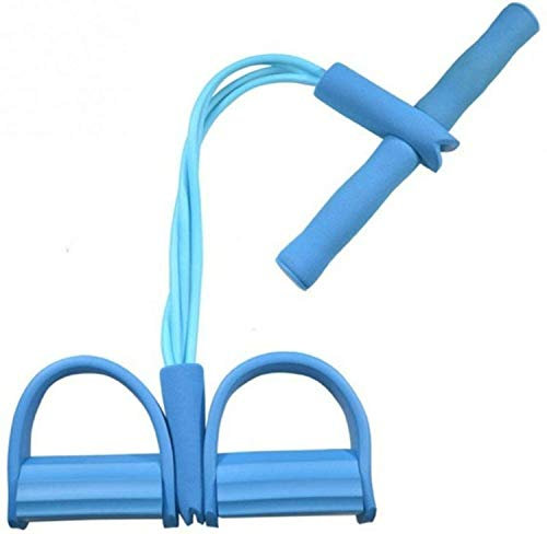 Multifunktions-Spannseil-Beintrainer Sit-up Bodybuilding Expander Elastic Pull Rope Trainingsgeräte, 4-Rohr-Elastic-Sit-Up-Zugseil mit Fußpedal Abdominal Exerciser Fitness (Blau)