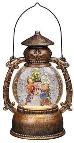 Hellum LED Laterne, Schneekugel Weihnachten mit Schneemann Motiv, 14x20cm leuchtende Weihnachtslaterne mit Schneegestöber batteriebetrieben, Beleuchtung Weihnachten, 524321