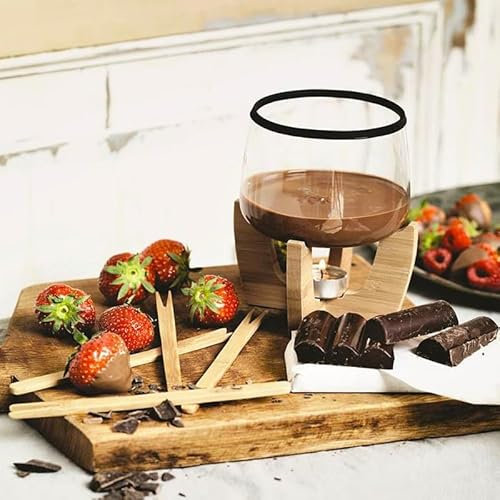 Schokoladenfondue Cocoa Fondü Topf Schokolatier Glas Silikon Bambus neu