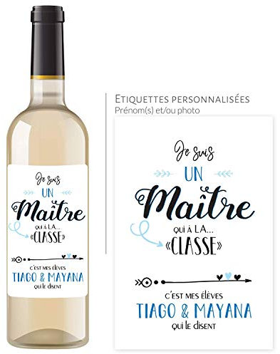 Bouteille de vin personnalisée avec prénom - Idée cadeau maître d'école