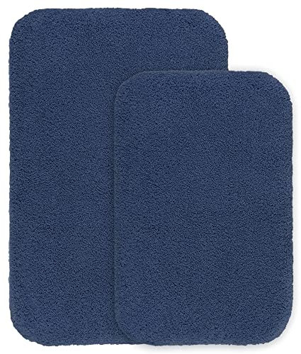 VANZAVANZU Tapis de Bain Antidérapant Paquet de 2 Tapis Salle de Bain Épaissi Tapis Sortie de Douche Absorbant Tapis de Sol Ultra Doux en Microfibre - 40 x 60cm & 50 x 80cm (Bleu Marine)