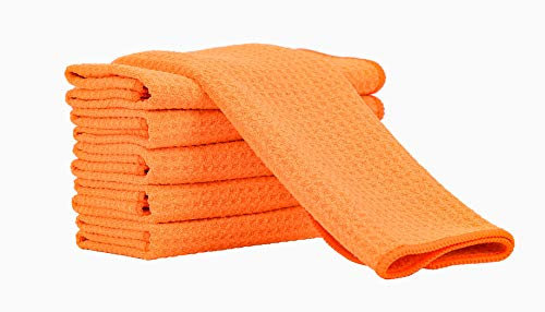 Aniease Toallas de secado de platos, toalla de cocina de microfibra súper absorbente, secado rápido, tejido gofre, juego de 6 paños de limpieza (naranja neón, 30 x 30 cm)