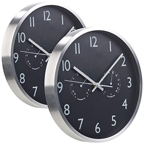 St. Leonhard Wanduhr geräuscharm: 2er-Set 3in1-Funk-Wanduhren mit Thermometer & Hygrometer, Ø 30 cm (Funkwanduhr lautlos, Funkwanduhr leise, Uhrzeiger)