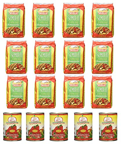 12x Divella Semola Di Grano Duro Rimacinata Hartweizengries 1kg + 5x Zia Rosa DOP Pomodoro San Marzano Tomate aus Kampanien Dose von 400g