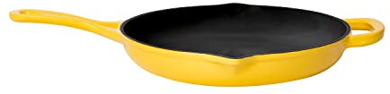 Larder & Vine 10.25 inch Cast Iron Skillet | Sauté Pan with Pour Spouts | Enamel Coated Cast Iron Skillet | Compatible on All Cooktops & Oven Safe to 500° F | Limoncello