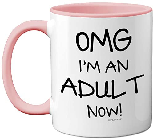 Stuff4 18th Birthday Presents for Girls or Boys - OMG I'm an Adult Mug, Fun Mug Gifts for Adult Son or Daughter. Perfect 18th Birthday Pink Handle Great Presents 18 Year Olds from