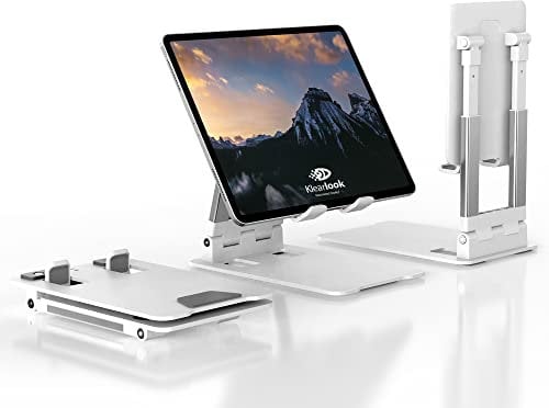 Portable Tablet Stand-Klearlook Adjustable Height/Angle Foldable iPad Stand up to 12.9,Aluminum Phone Tablet Holder Compatible iPad Pro/Mini/Air,iPhone 15 Pro Max,Galaxy Tab,Switch, 4-13Device-White