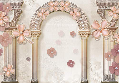 wandmotiv24 Fototapete Säulen Blumen, 200 x 140cm - selbstklebende Vliestapete 150g, Wanddeko, Wandbild, Wandtapete, Gold, Perlen, Diamanten M1829