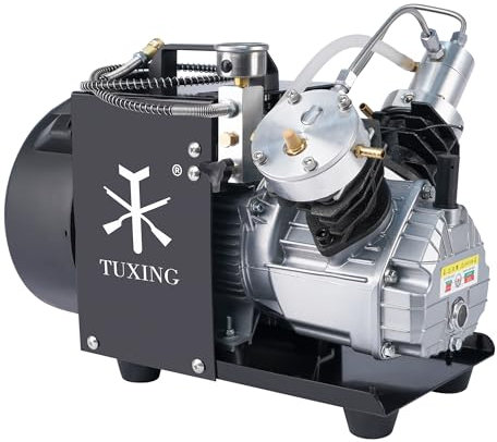 TUXING Compresor de aire PCP 300Bar,Compresor de buceo de doble cilindro,Bomba compresora de aire de alta presión para Paintball Tanque de buceo 220V (TXEDM041)