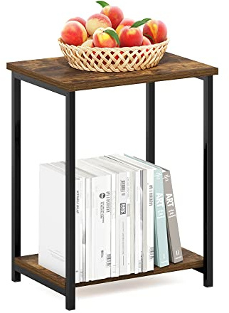 Furinno Simplistic Industrial Beistelltisch mit Metallrahmen, 1er-Pack, Amber Pine