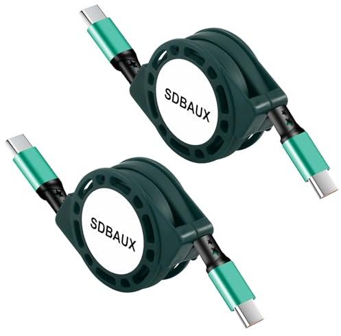 SDBAUX Cavo USB C a USB-C,[1M/2Pezzi] PD 60W Retrattile con Sincronizzazione Dati da USB-C a Type-C,Ricarica Rapida per iPhone 16/15 Serie,Android Galaxy S25,MacBook Air/Pro,Lenovo,iPad Pro,Huawei,LG