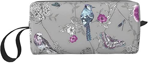 Vögel Make-up Tasche Kleine Kosmetik Kulturbeutel Weiß Geldbörse Beutel Reise Lagerung Zubehör, Vogel Blume Make-up Tasche, Einheitsgröße, Taschen-Organizer