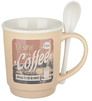 KASANOVA Tazza Mug conica 400 ml con cucchiaino in Porcellana Crema Beige