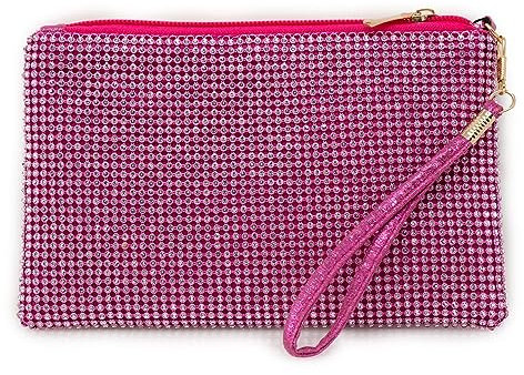 Pochette fucsia strass elegante da cerimonia piccola borsa donna gioiello clutch cristallini borsetta a mano per feste party da sera ragazza