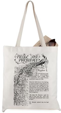 WCGXKO Bookish Gift Literarisches Geschenk Pride and Prejudice Book Lover Canvas Tote Bag, Beige, Medium