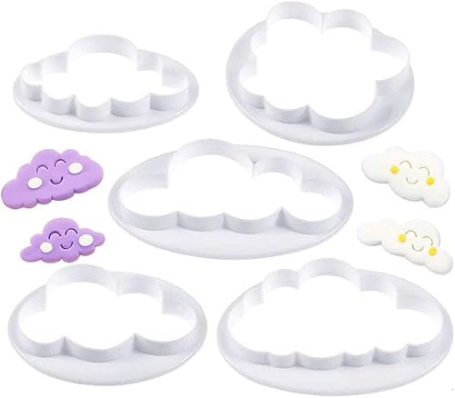 5 Pièces Nuage Fondant Coupe Gâteau Moule, Emporte-Pièces Nuage, Coupe Gâteau Nuage, pour Salle de Cuisson, Café, Décoration de Gâteaux