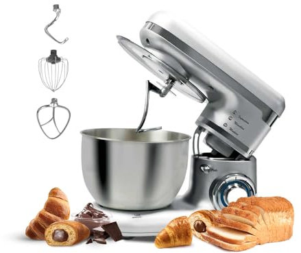 Avilia Impastatrice Planetaria in Acciaio Inox 1000W, Ciotola con Coperchio Paraschizzi 4,5L, Robot da Cucina Multifunzione Silenzioso