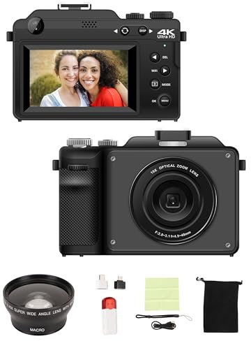 YouTube Tragbare Kompakte Kleine Videokamera mit Weitwinkel, 48 MP 4K 3 Zoll IPS Bildschirm 18 facher Zoom Beauty Filter Vlogging Kamera, Tragbare Selfie Kamera für Vlog